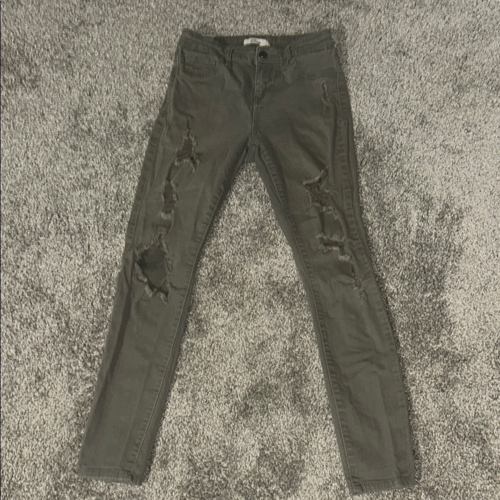Distressed Cargo Green Women's Jeans